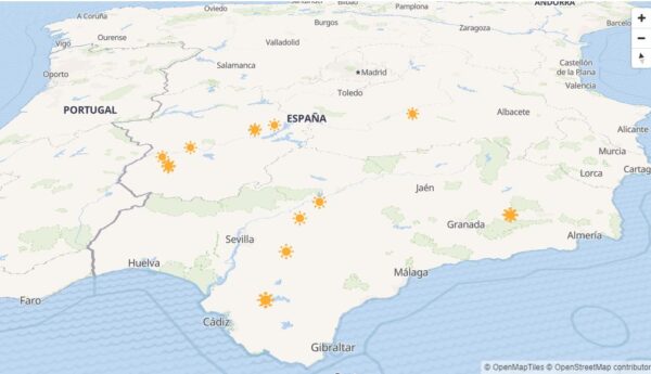 Mapa de proyectos termosolares de CHUMILLAS TECHNOLOGY en España